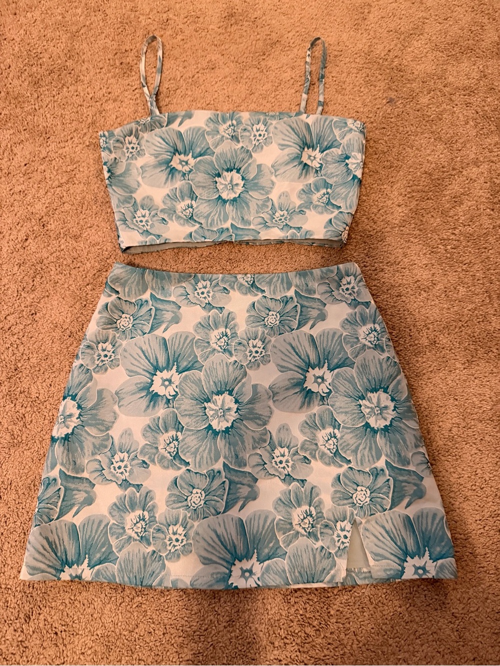 Lulu's Teal Floral Crop Top & Skirt Set